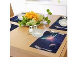 Tovagliette Abakuhaus Galaxis, Tema Spazio Pianeta Terra Marte Nello Spazio Scoperta Dell'universo Astronomia, Tiscjdeco In Tessuto Resistente Ai Colori Per La Sala Da Pranzo E La Cucina, Blu Navy Rosa