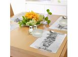 Tovagliette Abakuhaus New York, Stampa Illustrativa Storica Fugace Del Centro-Ovest Moderno Degli Stati Uniti New York, Tiscjdeco In Tessuto Resistente Al Colore Per La Sala Da Pranzo E La Cucina, Bianco Grigio
