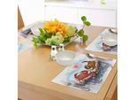 Tovagliette Abakuhaus Con Tema Animali Marini Due Granchi Che Danzano Su Uno Sfondo Astratto Grunge, Tovagliette Decorative In Tessuto Resistente Ai Colori Per La Sala Da Pranzo E La Cucina, Azzurro E Marrone.