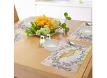 Abakuhaus Tovagliette Giraffa, Cartoon Mamma E Figure Di Animali Circondate Da Ornamenti Floreali Heart Shapes Flowers, Tiscjdeco In Tessuto Resistente Al Lavaggio Per La Sala Da Pranzo E La Cucina, Multicolore