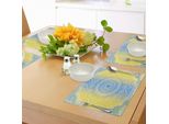Abakuhaus Tovagliette Blu E Gialle, Design Mandala Sfumato, Motivo Esoterico Tribale Cinese Mystic Universe Print, Tiscjdeco In Tessuto Resistente Al Lavaggio Per La Sala Da Pranzo E La Cucina, Giallo Blu