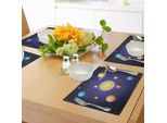 Tovagliette Abakuhaus, Illustrazione Del Sistema Solare Che Mostra I Pianeti Attorno Al Sole, Armonia Dell'immagine Scientifica Dello Spazio Galattico, Tiscjdeco In Tessuto Resistente Al Lavaggio Per La Sala Da Pranzo E La Cucina, Multicolore