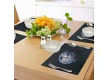 Tovagliette Abakuhaus Galaxis, Stampa Grafica Con Paesaggio Spaziale Del Pianeta Terra, Orbita Sferica, Universo, Tiscjdeco In Tessuto Resistente Ai Colori Per Sala Da Pranzo E Cucina, Blu Scuro Grigio