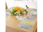 Abakuhaus Tovagliette Grigie E Gialle, Colore Pastello Tenue Ombre Etnico Tribale Mandala Circular Art Medaglione Stampa, Tiscjdeco In Tessuto Resistente Al Lavaggio Per La Sala Da Pranzo E La Cucina, Giallo Grigio