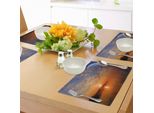 Tovagliette Abakuhaus, Splendido Skyline Con Riflessi Planetari E Alba Sullo Sfondo Con Disegno Galattico, Decorazioni Da Tavola In Tessuto Resistente Al Lavaggio Per La Sala Da Pranzo E La Cucina, Arancione Blu