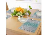 Abakuhaus Tovagliette Grigie E Verde Acqua, Geometria Sacra Mandala Occulto Motivo Ombre Con Grafica Floreale, Tiscjdeco In Tessuto Resistente Al Lavaggio Per Sala Da Pranzo E Cucina, Verde Acqua Grigio