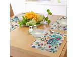Abakuhaus Tovagliette Con Gatto, Figura Di Gatto Con Uccelli, Fiori, Foglie, Alberi, Farfalle, Primavera, Illustrazione Elaborata, Tiscjdeco In Tessuto Resistente Al Lavaggio Per La Sala Da Pranzo E La Cucina, Multicolore
