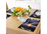 Tovagliette Abakuhaus Galaxis, Tema Luna Con Pianeta Terra E Luce Solare Nello Spazio Stampa Artistica Magical Stardust, Decorazione Da Tavola In Tessuto Resistente Al Lavaggio Per Sala Da Pranzo E Cucina, Viola Blu