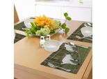 Tovagliette Abakuhaus, Due Graziosi Capretti Su Una Panchina Con Un Disegno Di Corna, Decorazione Da Tavola In Tessuto Resistente Al Lavaggio Per La Sala Da Pranzo E La Cucina, Bianco E Verde