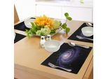 Tovagliette Abakuhaus Galaxis, Polvere Celeste Votex Galassia A Spirale Nebulosa Fantasia Scintille Plasma Stelle Pianeti Stampa, Tiscjdeco In Tessuto Resistente Al Lavaggio Per Sala Da Pranzo E Cucina, Viola Nero