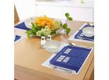 Abakuhaus Tovagliette Della Polizia, Medici Casa Blu Simbolo Britannico Cabina Telefonica Polizia Chiamata Immagine Stampa Artistica, Tiscjdeco In Tessuto Resistente Al Colore Per La Sala Da Pranzo E La Cucina, Bianco E Blu