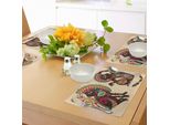 Tovagliette Tribali Abakuhaus, Motivi Tribali Ed Etnici Su Una Stampa Con Animali, Creature E Creature Legate A Una Scimmia, Tiscjdeco In Tessuto Resistente Al Lavaggio Per La Sala Da Pranzo E La Cucina, Multicolore