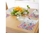 Abakuhaus Tovagliette Floreali, Corona Trasparente Con Immagine Di Narcisi, Giacinti, Camomilla, Gigli E Farfalle, Tiscjdeco In Tessuto Resistente Al Lavaggio Per La Sala Da Pranzo E La Cucina, Rosa E Blu