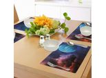 Abakuhaus Tovagliette, Tema Dell'albero Della Vita Con Immagine Mistica, Futuristica, Fantastica E Mitica Ispirata Alla Luna, Tiscjdeco In Tessuto Resistente Ai Colori Per La Sala Da Pranzo E La Cucina, Rosa Blu