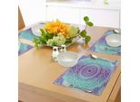 Abakuhaus Tovagliette Viola E Turchese, Hippie Ombre Mandala Pace Interiore E Meditazione Con Ornamental Art, Tiscjdeco In Tessuto Resistente Al Lavaggio Per La Sala Da Pranzo E La Cucina, Viola Acquamarina