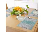 Abakuhaus Tovagliette Grigie E Verde Acqua, Design Mandala Ombre, Spazio Sacro, Punto Centrale Geometrico, Arte Boho Meditativa, Tiscjdeco In Tessuto Resistente Al Lavaggio Per Sala Da Pranzo E Cucina, Grigio Verde Acqua