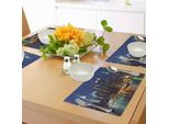Tovagliette Abakuhaus New York, Foto Dello Skyline Di Midtown Nyc Al Tramonto Con I Grattacieli Della Metropoli, Tiscjdeco In Tessuto Resistente Ai Colori Per La Sala Da Pranzo E La Cucina, Blu Reale