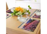 Abakuhaus Tovagliette Paesaggio, Idilliaco Prato Primaverile Sulle Montagne Con Fiori - Paesaggio Rurale All'alba, Tiscjdeco In Tessuto Resistente Al Colore Per La Sala Da Pranzo E La Cucina, Rosa Blu