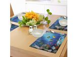 Tovagliette Subacquee Abakuhaus, Sottomarino Tropicale Con Pesci Colorati Che Nuotano Nell'immagine Artistica Della Barriera Corallina Oceanica, Tiscjdeco In Tessuto Resistente Al Colore Per La Sala Da Pranzo E La Cucina, Blu