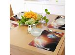 Abakuhaus Tovagliette, Stelle Nebulose Nella Scena Del Sistema Solare Con I Pianeti Terra, Plutone E Nettuno, Tiscjdeco In Tessuto Resistente Ai Colori Per La Sala Da Pranzo E La Cucina, Arancione Blu