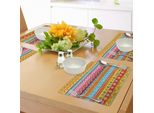 Abakuhaus Tovagliette Colorate, Motivo A Strisce Orizzontali Con Cuori, Figure, Cerchi, Spirali E Fiori, Stampa Funk Art, Tiscjdeco In Tessuto Resistente Al Lavaggio Per La Sala Da Pranzo E La Cucina, Multicolore