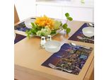 Abakuhaus New York Tovagliette, Immagine Aerea Della Città, Quartiere Landmark, Immagine Moderna Dell'independence Penthouse Di Luglio, Tiscjdeco In Tessuto Resistente Al Colore Per La Sala Da Pranzo E La Cucina, Viola Giallo