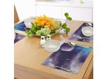 Tovagliette Abakuhaus, Universo Con Pianeti E Luna Crescente Su Sfondo Stellato, Design Fantascientifico, Tiscjdeco In Tessuto Resistente Al Lavaggio Per Sala Da Pranzo E Cucina, Viola Blu