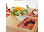 Abakuhaus Tovagliette Africane, Mappa Safari Con Continente Giraffa E Sagoma Di Albero Savannah Wild Design, Tiscjdeco In Tessuto Resistente Al Lavaggio Per Sala Da Pranzo E Cucina, Arancione E Marrone