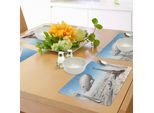 Tovagliette Abakuhaus Paris, Zeppelin E Torre Eiffel Sopra Le Nuvole Sky Dreamy Immagine Di Luoghi Famosi Sulla Terra, Tiscjdeco In Tessuto Resistente Ai Colori Per La Sala Da Pranzo E La Cucina, Blu Grigio