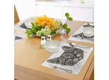 Tovagliette Abakuhaus Con Motivi Animali, Simpatico Gattino Paffuto Che Guarda Innocente Con I Suoi Lunghi Baffi, Decorazione Da Tavola In Tessuto Resistente Ai Colori Per La Sala Da Pranzo E La Cucina, Grigio