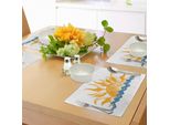 Abakuhaus Tovagliette Moderne, La Fonte Della Vita Sole Con Raggi Di Fuoco E Onde Come Nuvole Stampa Immagine, Tiscjdeco In Tessuto Resistente Al Colore Per La Sala Da Pranzo E La Cucina, Giallo E Blu
