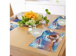 Abakuhaus Tovagliette Spaziali Con Gatti, Animali Cosmici Volanti, Gattini, Cani, Funghi, Ufo, Pianeta Terra, Composizione Vivace, Tiscjdeco In Tessuto Resistente Al Lavaggio Per Sala Da Pranzo E Cucina, Multicolore