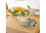 Tovagliette Abakuhaus Con Animali, Disegno Abbozzato A Mano, Gattino Hippie Carino Con Stampa Su Vetro, Decorazione Da Tavola In Tessuto Resistente Al Lavaggio Per La Sala Da Pranzo E La Cucina, Grigio Senape