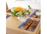 Tovagliette Abakuhaus Natur, Paesaggio Della Madre Terra Tramonto Sul Lago Con Alberi Autunnali Immagine Della Vita Nella Foresta, Tiscjdeco In Tessuto Resistente Al Colore Per La Sala Da Pranzo E La Cucina, Multicolore