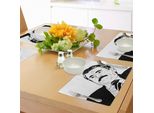 Tovagliette Umoristiche Abakuhaus, Reazione Guy Human Rage Comics Uomo Con Baffi In Abito Elegante Gesto Artwork Print, Tiscjdeco In Tessuto Resistente Al Lavaggio Per Sala Da Pranzo E Cucina, Bianco E Nero