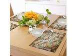 Tovagliette Abakuhaus, Linea Efeu, Con Foglie E Boccioli Colorati Su Sfondo A Righe, Tiscjdeco In Tessuto Resistente Ai Colori Per La Sala Da Pranzo E La Cucina, Multicolore