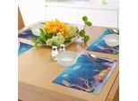 Tovagliette Abakuhaus Ocean, Sealife Marine Fish Moss Shells Bubbles Stones And Sunbeams Rays Cartoon Art Print, Tiscjdeco In Tessuto Resistente Al Colore Per La Sala Da Pranzo E La Cucina, Multicolore