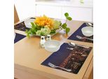 Abakuhaus Tovagliette New York, New York Di Notte Empire Building Nella Città Più Affollata Degli Stati Uniti Nord-Orientali Foto, Tiscjdeco In Tessuto Resistente Ai Colori Per La Sala Da Pranzo E La Cucina, Arancione Blu