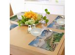 Abakuhaus Tovagliette Con Motivo Della Grande Muraglia Cinese, Blocco Medievale Orientale Su Terre Elevate, Meraviglia Antica, Immagine Del Passato, Tessuto Lavabile E Resistente Al Lavaggio Per Sala Da Pranzo E Cucina, Verde Blu.