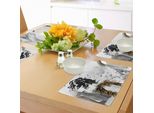 Abakuhaus Tovagliette Moderne, Modella Con Piume E Pois, Posa Artistica Contemporanea Con La Torre Eiffel, Tiscjdeco In Tessuto Resistente Al Lavaggio Per La Sala Da Pranzo E La Cucina, Bianco Grigio