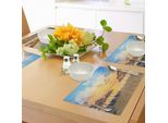 Tovagliette Estive Abakuhaus, Sandy Beach Con Immagine Vivid Sunrise Paradise Relax Tropical Holiday Place, Tiscjdeco In Tessuto Resistente Al Colore Per La Sala Da Pranzo E La Cucina, Blu Tan