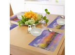 Tovagliette Abakuhaus Autunnali, Colori Stagionali Con Alberi Ombrosi Autunnali Stampati Con Grafica Pastello Fluviale, Tiscjdeco In Tessuto Resistente Al Lavaggio Per La Sala Da Pranzo E La Cucina, Giallo Lavanda