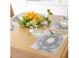 Tovagliette Abakuhaus Mandala, Design Tradizionale Etnico Asiatico Con Motivo Ornamentale A Cerchi Floreali Orientali, Tiscjdeco In Tessuto Resistente Al Lavaggio Per Sala Da Pranzo E Cucina, Bianco E Nero