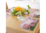 Tovagliette Abakuhaus Con Motivo Floreale, Rose Primaverili Con Foglie E Boccioli Con Sfumature Rosa, Decorazioni Da Tavola In Tessuto Resistente Al Lavaggio Per La Sala Da Pranzo E La Cucina, Verde E Rosa