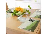 Tovagliette Abakuhaus Natur, Tema Naturale Con Sagoma Di Pino Su Sfondo Astratto, Tiscjdeco In Tessuto Resistente Al Lavaggio Per Sala Da Pranzo E Cucina, Verde Lime E Verde Militare
