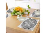 Abakuhaus Tovagliette Etniche, Disegno Tribale Mandala Etnico, Stampa Con Motivo Floreale Ed Edera, Sottobicchieri In Tessuto Lavabile, Decorazione Da Tavola Con Stampa, Bianco E Nero