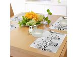 Tovagliette Abakuhaus Natur, Design Moderno E Romantico Con Tema Uccelli, Gabbie, Rami, Foglie E Stampe Artistiche, Decorazioni Da Tavola In Tessuto Resistente Al Lavaggio Per Sala Da Pranzo E Cucina, Bianco E Nero
