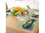 Tovagliette Abakuhaus Wald, Mystic Forest Con Alberi, Mountain View E Lake River, Stampa Naturale, Tiscjdeco In Tessuto Resistente Al Lavaggio Per Sala Da Pranzo E Cucina, Verde E Blu