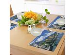 Abakuhaus Tovagliette Italiane, Stampa Digitale Con Panorama Delle Montagne Del Lago Di Como E Nuvole, Tiscjdeco In Tessuto Resistente Ai Colori Per La Sala Da Pranzo E La Cucina, Verde E Blu