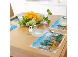 Tovagliette Abakuhaus Cactus, Immagine Vettoriale Con Disegno Caricaturale Di Cactus In Fiore, Grafica Montagna-Deserto-Sabbia-Sole, Tiscjdeco In Tessuto Resistente Ai Colori Per Sala Da Pranzo E Cucina, Multicolore